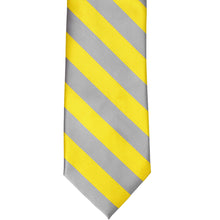Load image into Gallery viewer, Yellow and silver striped tie, front view laid out flat