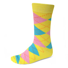 Load image into Gallery viewer, Men&#39;s Yellow and Turquoise Argyle Socks