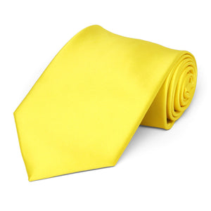 TieMart Men's Golden Yellow Solid Color Necktie - 100% Polyester Satin Finish Classic Tie - View #3