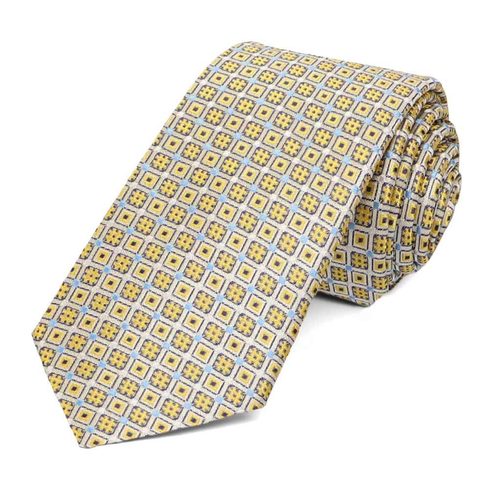 Yellow hashtag pattern slim tie