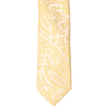 Load image into Gallery viewer, Front tip of a yellow paisley slim tie