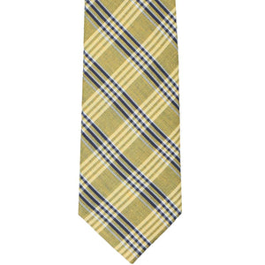 Front view of a yellow plaid necktie