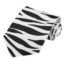Load image into Gallery viewer, Black and white zebra striped novelty men&#39;s tie